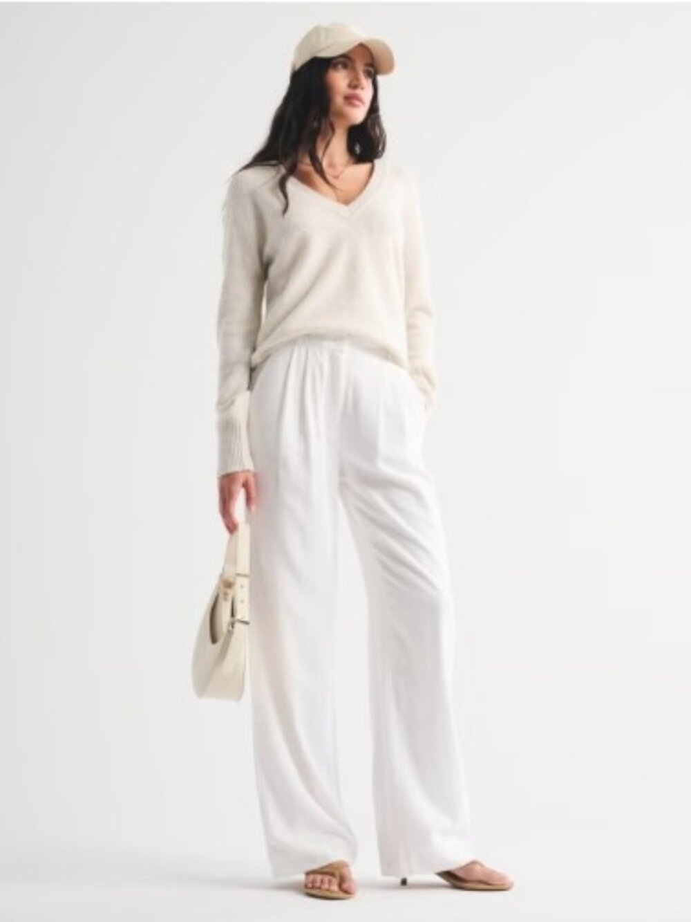 NWT A&F Sloane Linen-Blend Tailored Wide Leg Pant - White - 35 Short